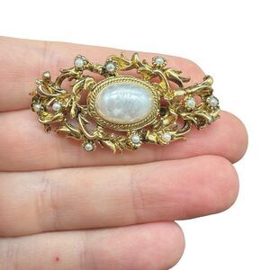 Vintage Jewelry Gold Tone Faux Pearl Victorian Brooch Pin